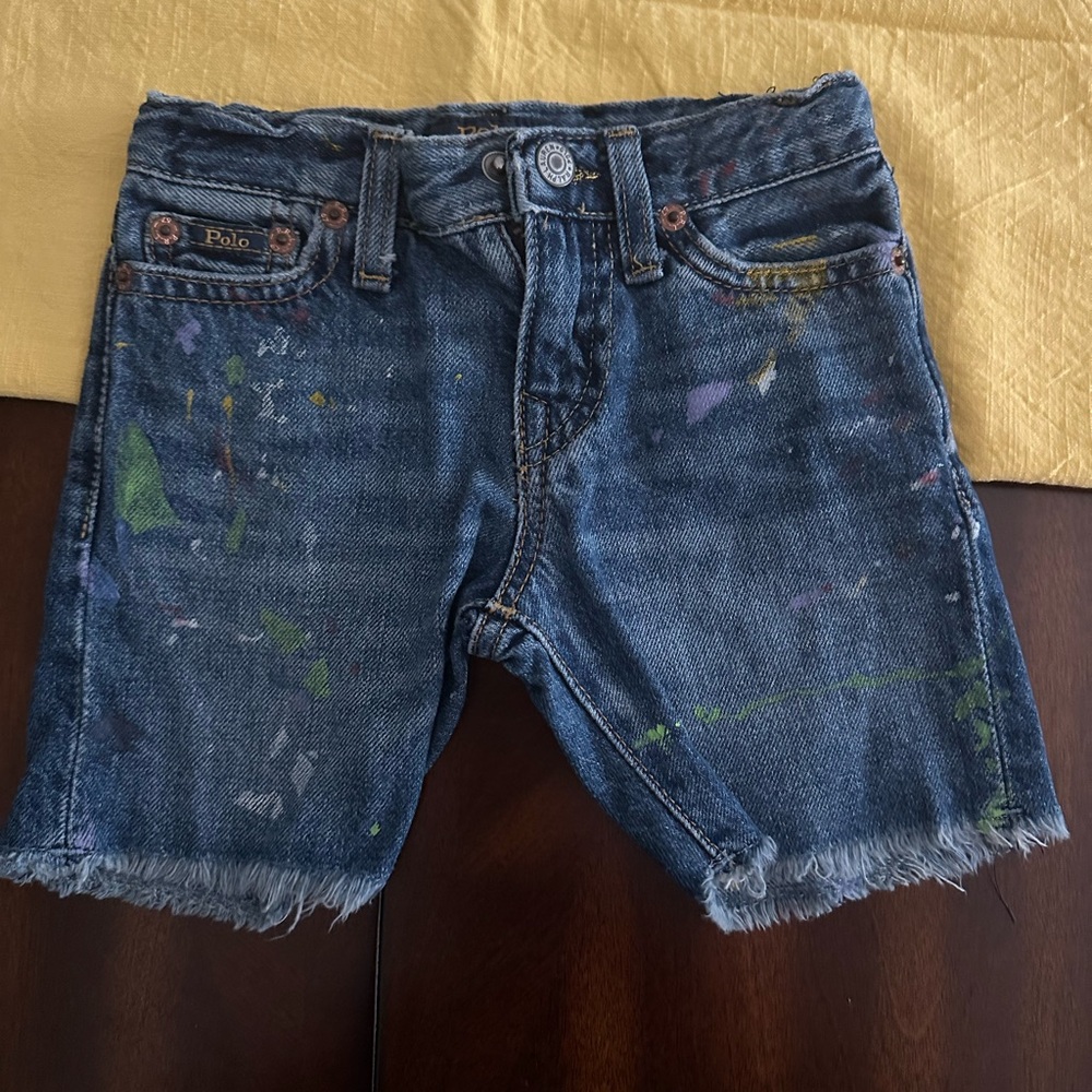 Polo Blue Denim Paint Splatter Shorts